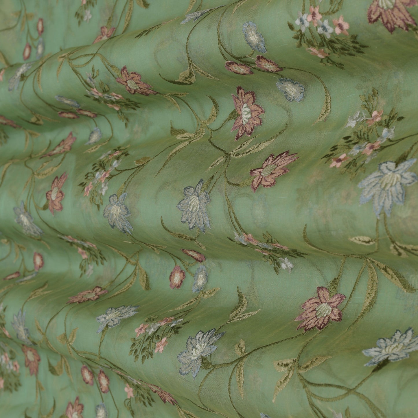 Green Color Tissue Embroidery Fabric