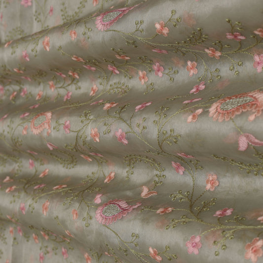 Grey Color Tissue Embroidery Fabric