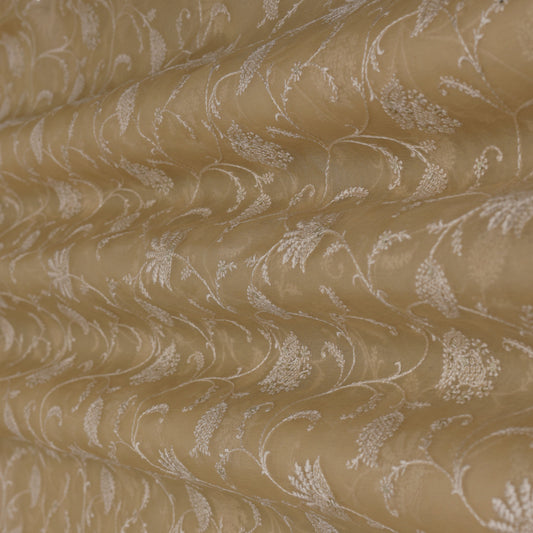 Beige Color Tissue Embroidery Fabric