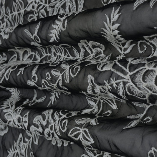 BLACK Color Organza Embroidery Fabric