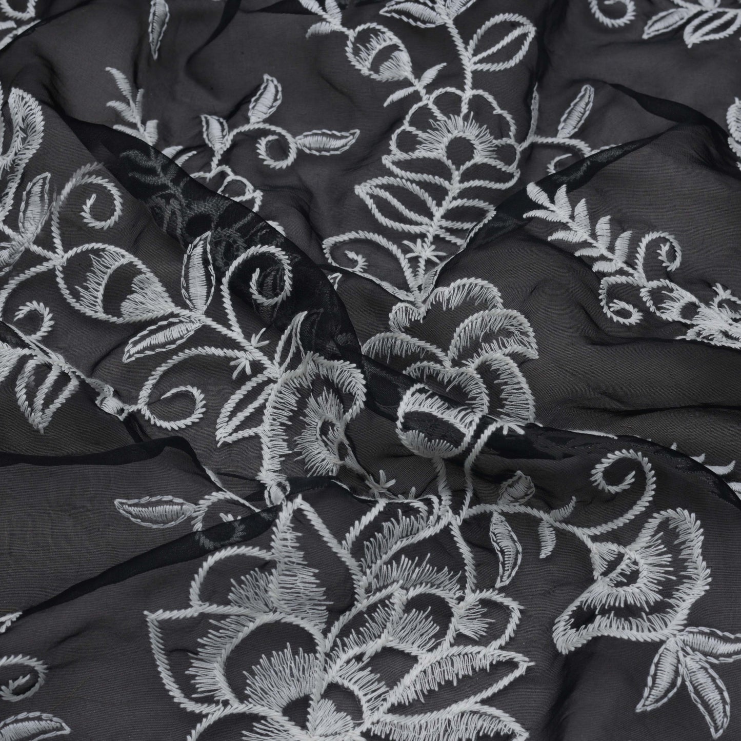 BLACK Color Organza Embroidery Fabric