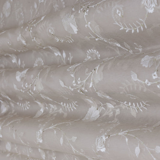 Cream Color Tissue Embroidery Fabric