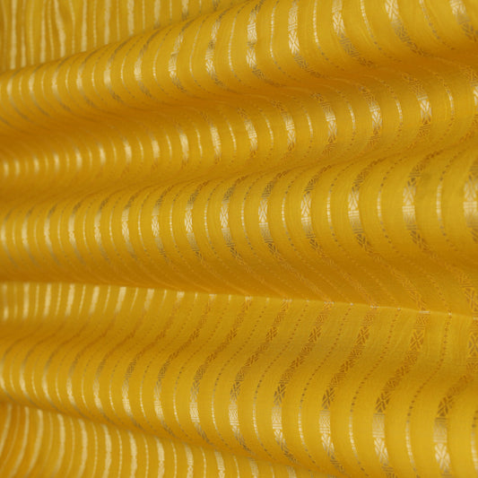 Yellow Color Silk Zari Stripe Fabric