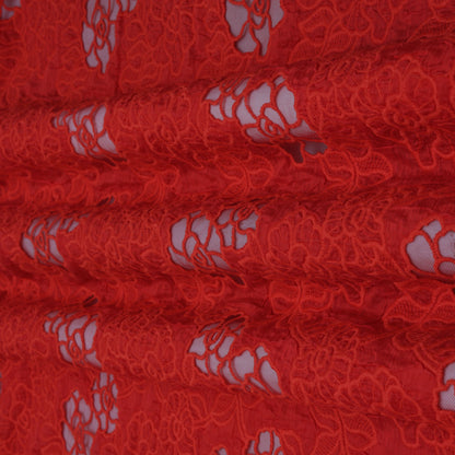 Red Color Crepe Embroidery  Fabric