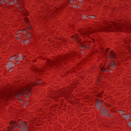 Red Color Crepe Embroidery  Fabric