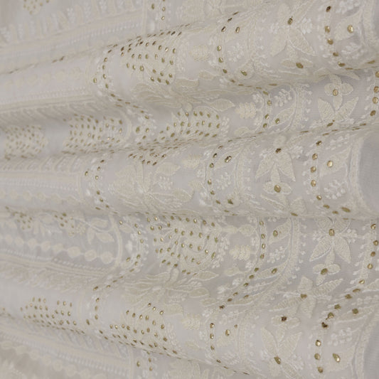 White Color Georgette Embroidery Fabric
