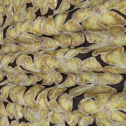 Mehndi Green Color Chinnon Embroidery Fabric