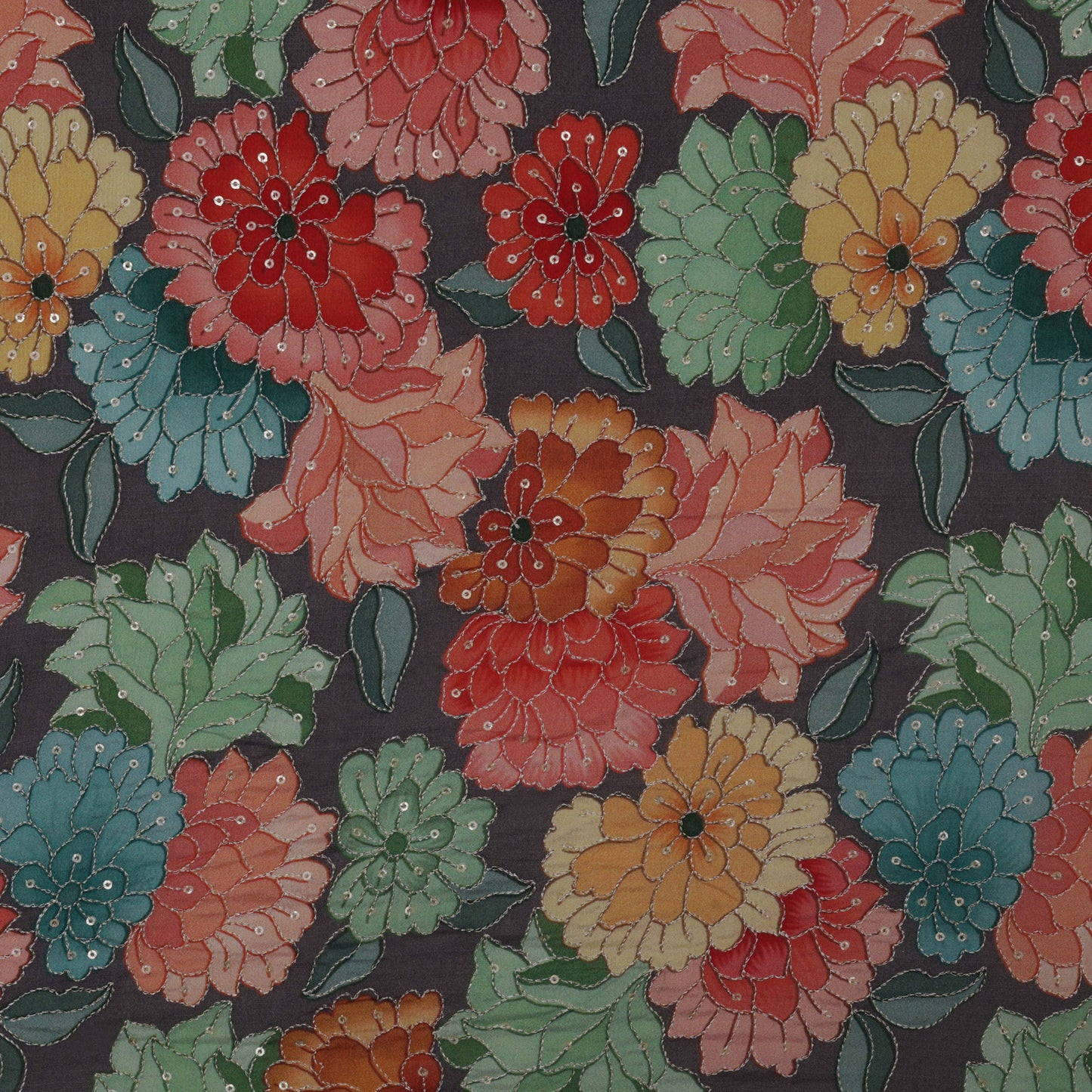 Multi-Color Chinon Position Print Embroidery Fabric