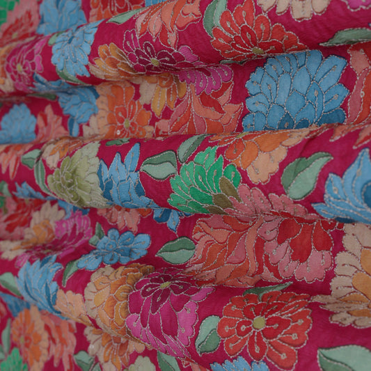 Multi-Color Chinon Position Print Embroidery Fabric