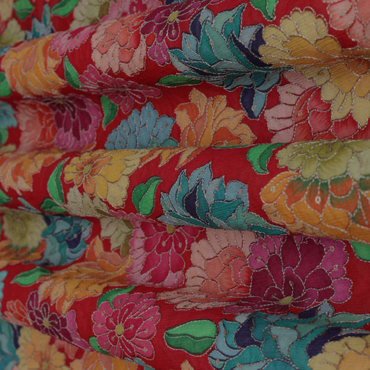Multi-Color Chinon Position Print Embroidery Fabric