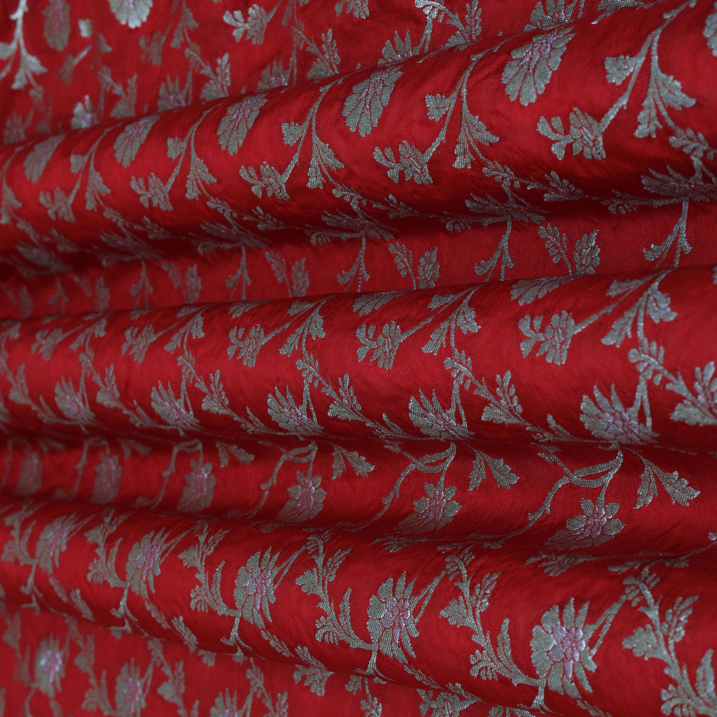 Red Color Dupion Meena Brocade Fabric