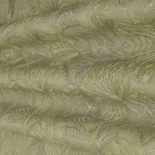 Pista Green Color Organza Embroidery Fabric