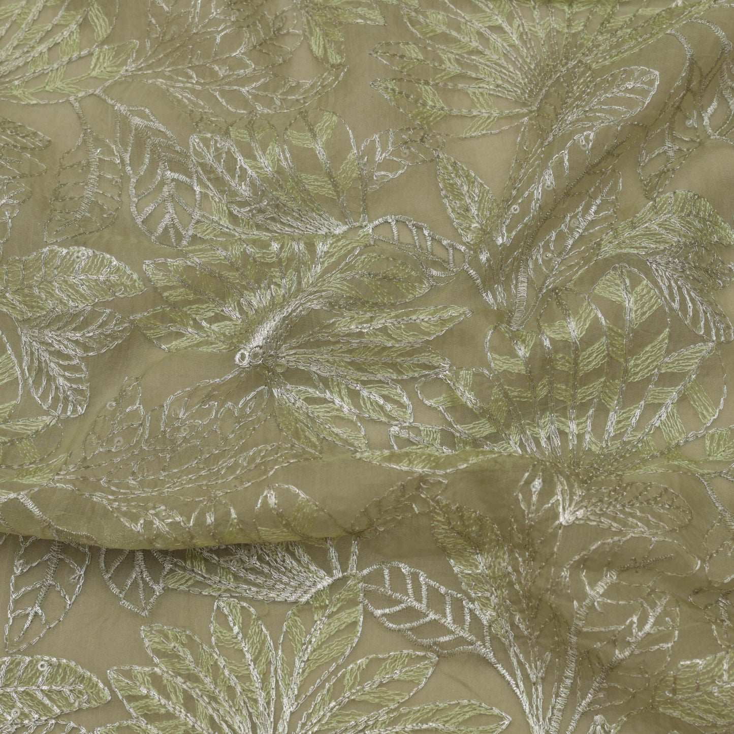 Pista Green Color Organza Embroidery Fabric