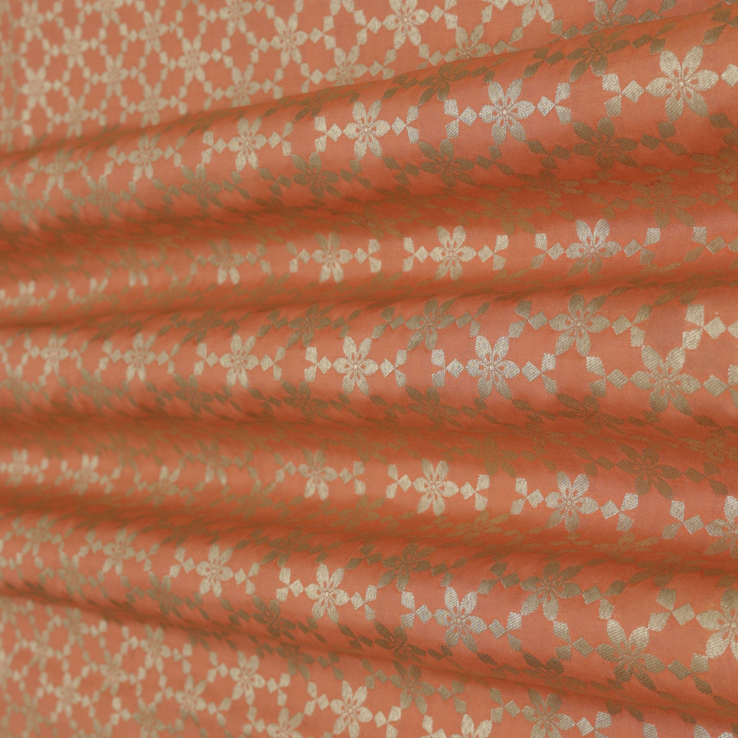 Peach  Color Zari Brocade Fabric