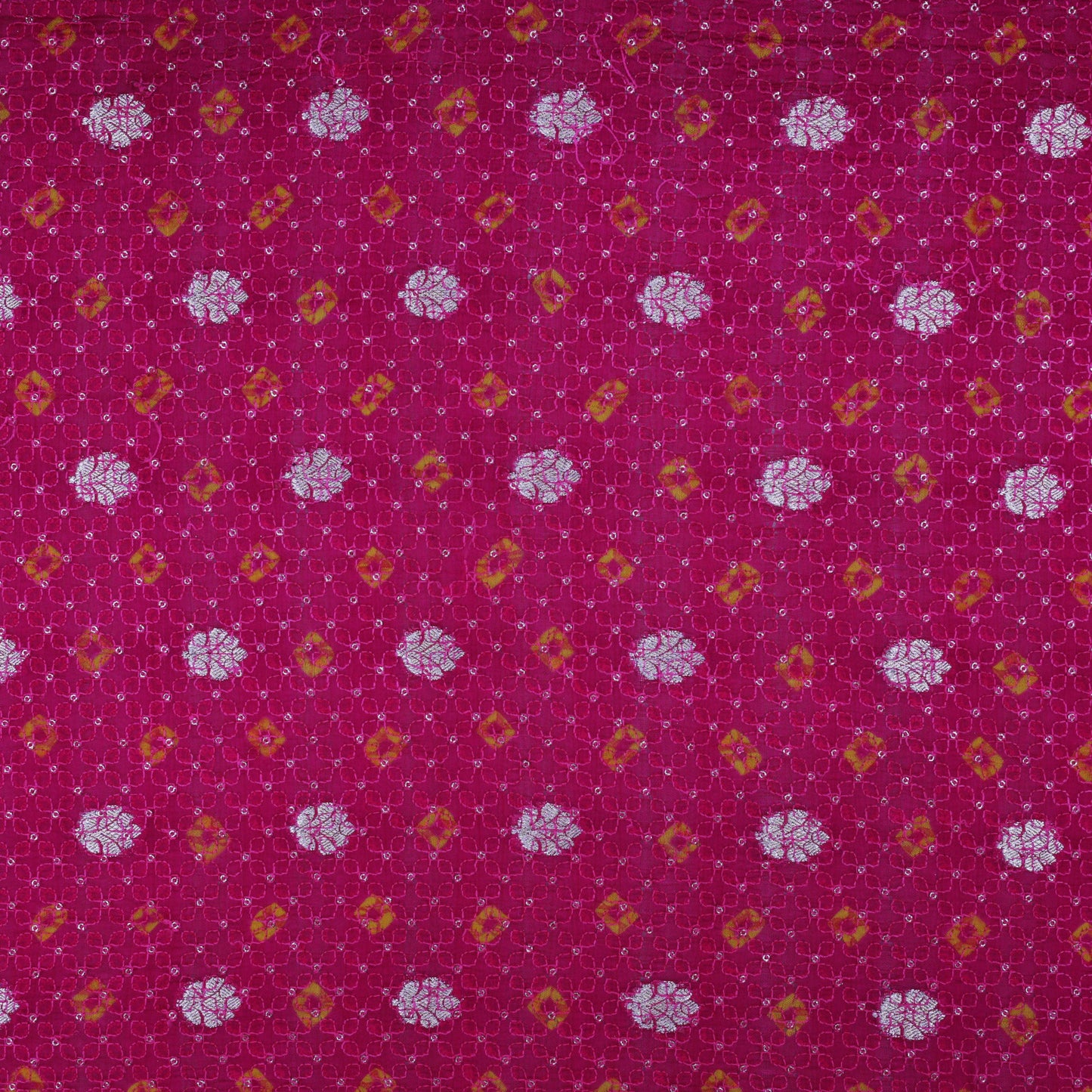 Rani Color Katan Zari Booti Embroidery Fabric