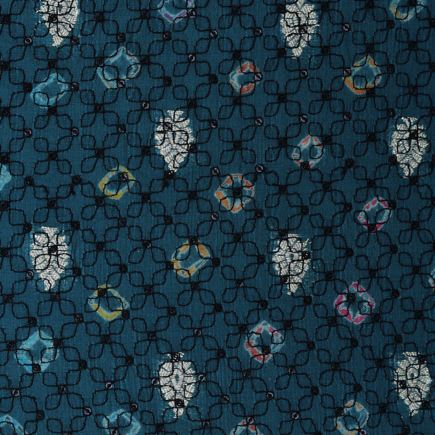 Blue Color Katan Zari Booti Embroidery Fabric