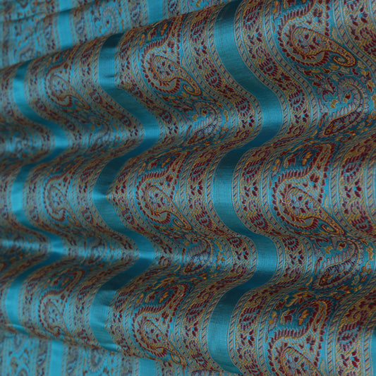 Sky Blue Color Brocade Zari Border Fabric