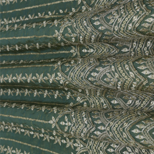 Green Color Georgette Tissue Embroidery Fabric