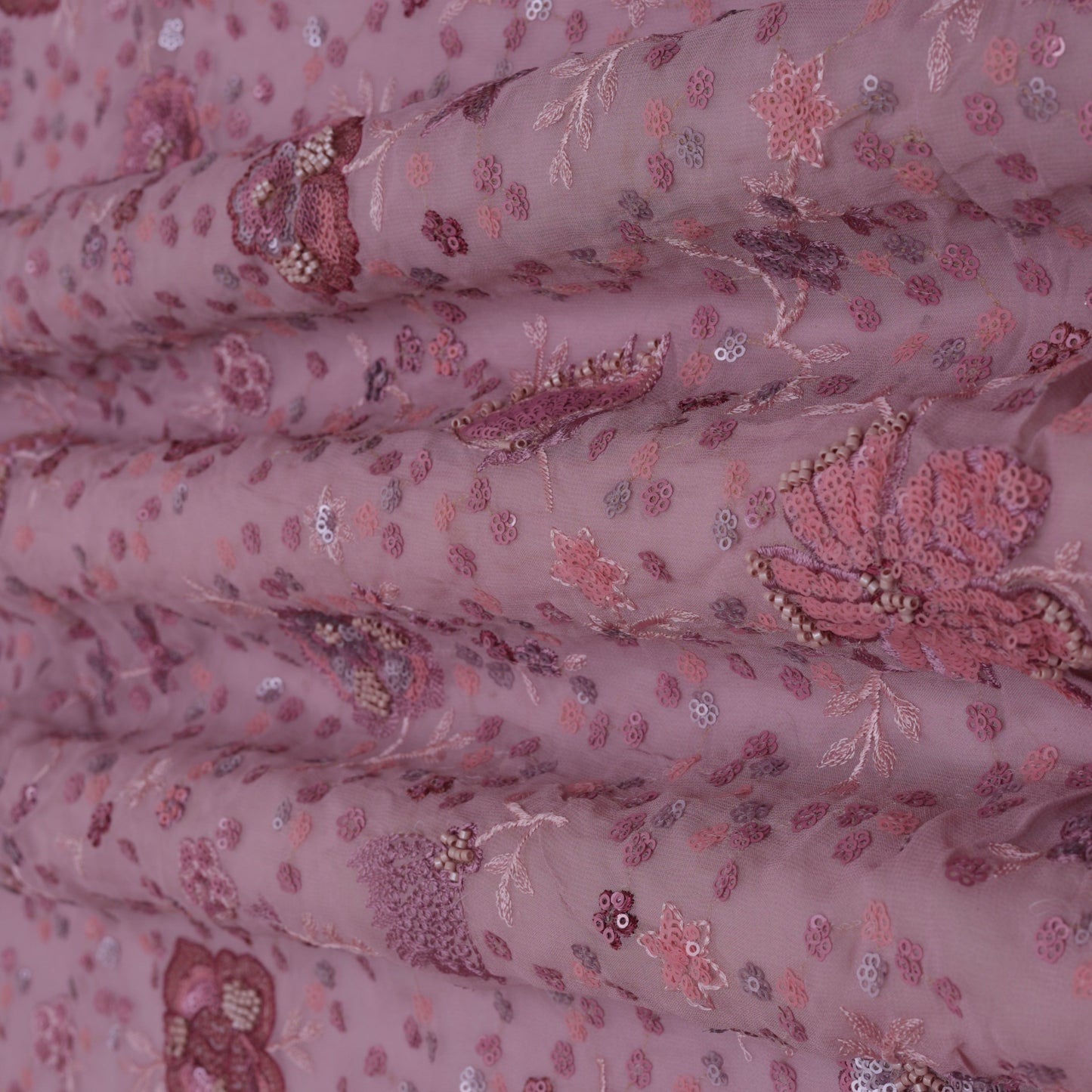 Pink Color Georgette Embroidery Fabric