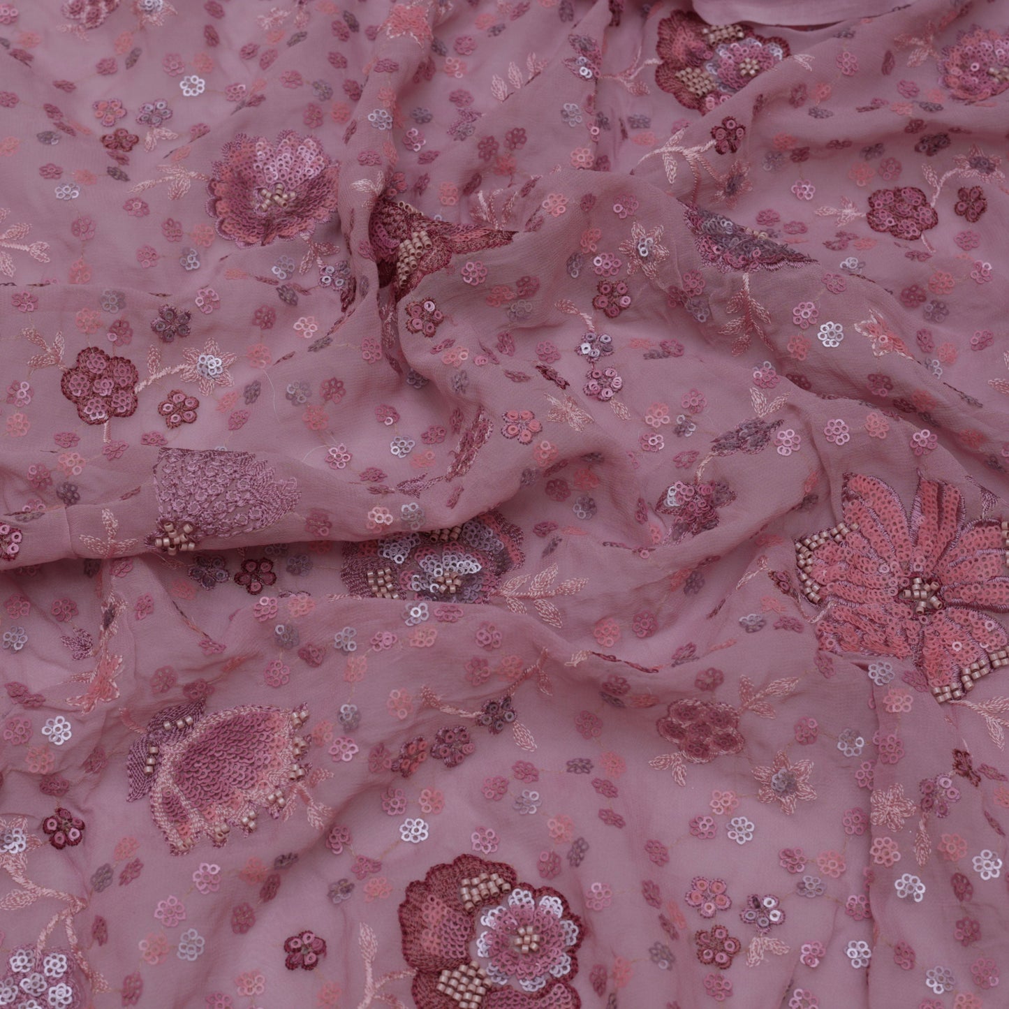 Pink Color Georgette Embroidery Fabric