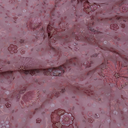 Pink Color Georgette Embroidery Fabric