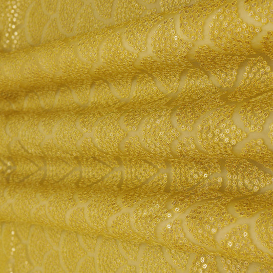 Mustard Color Organza Embroidery Fabric