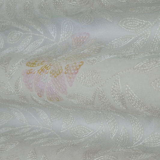 White Color Georgette Embroidery Fabric