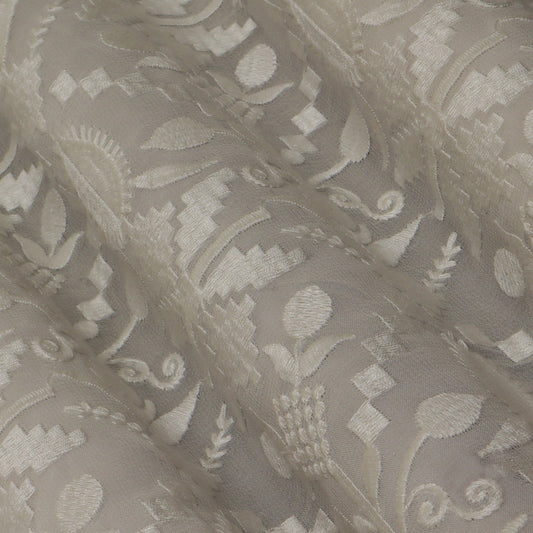 White Color Georgette Embroidery Fabric