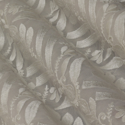 White Color Georgette Embroidery Fabric