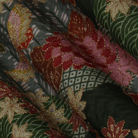 Multi-Color Crepe Position Print Embroidery Fabric