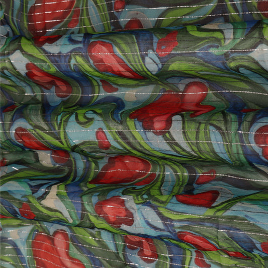 Multi Color Chiffon Lurex Hydra Print Fabric