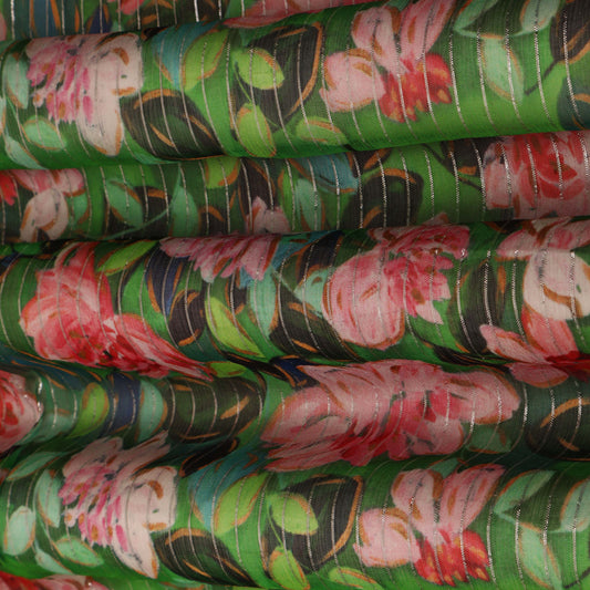 Multi Color Chiffon Lurex Hydra Print Fabric