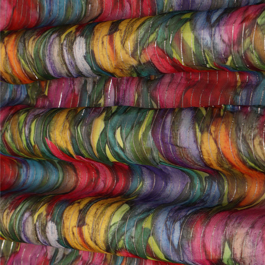 Multi Color Chiffon Lurex Hydra Print Fabric