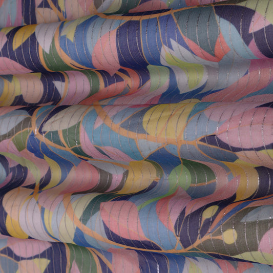 Multi Color Chiffon Lurex Hydra Print Fabric