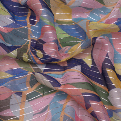 Multi Color Chiffon Lurex Hydra Print Fabric