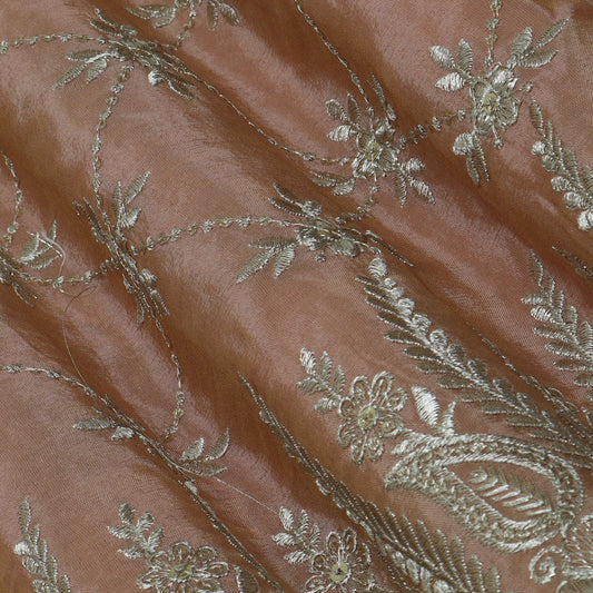 PEACH Color Tissue border embroidery Fabric