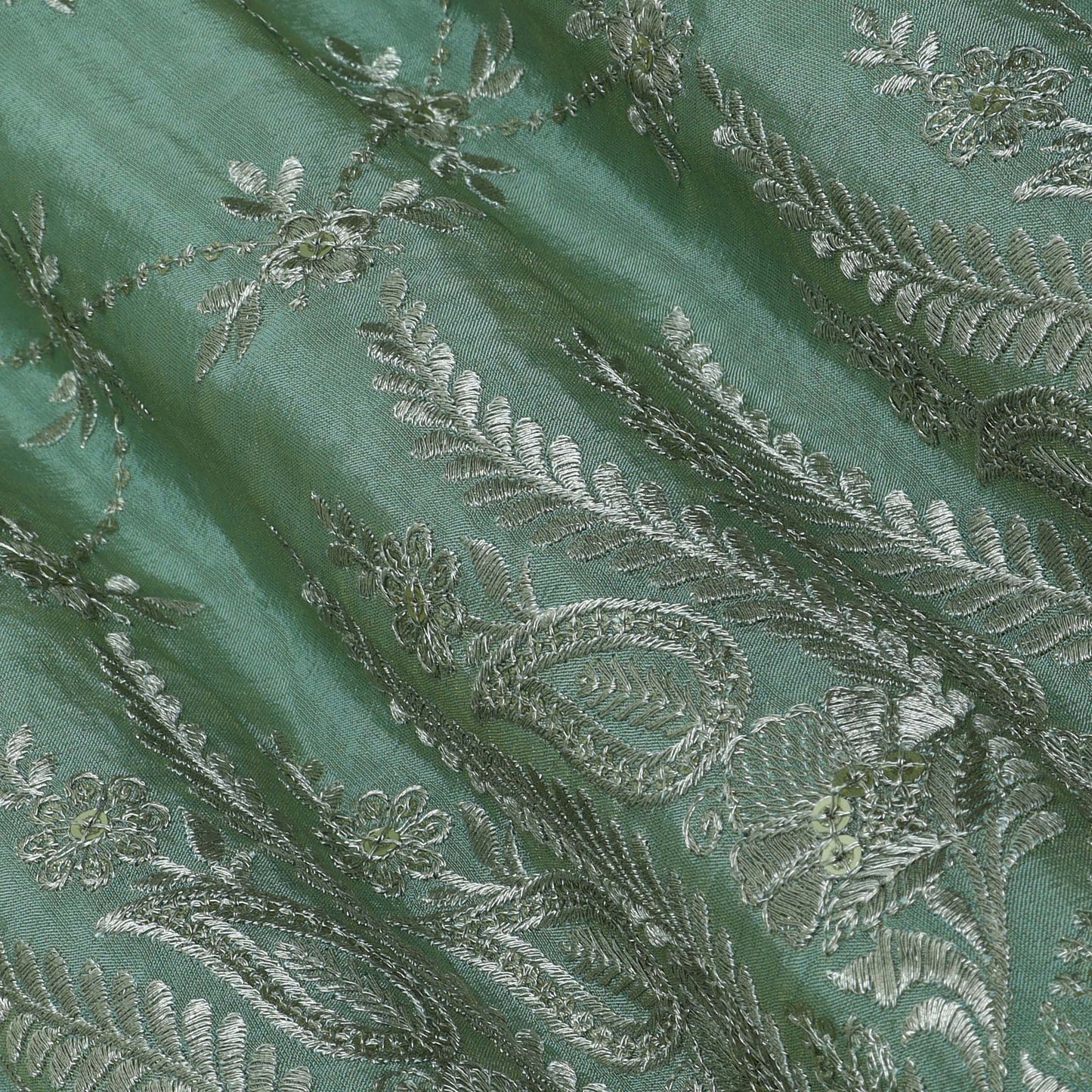 Sea Green Color Tissue border embroidery Fabric