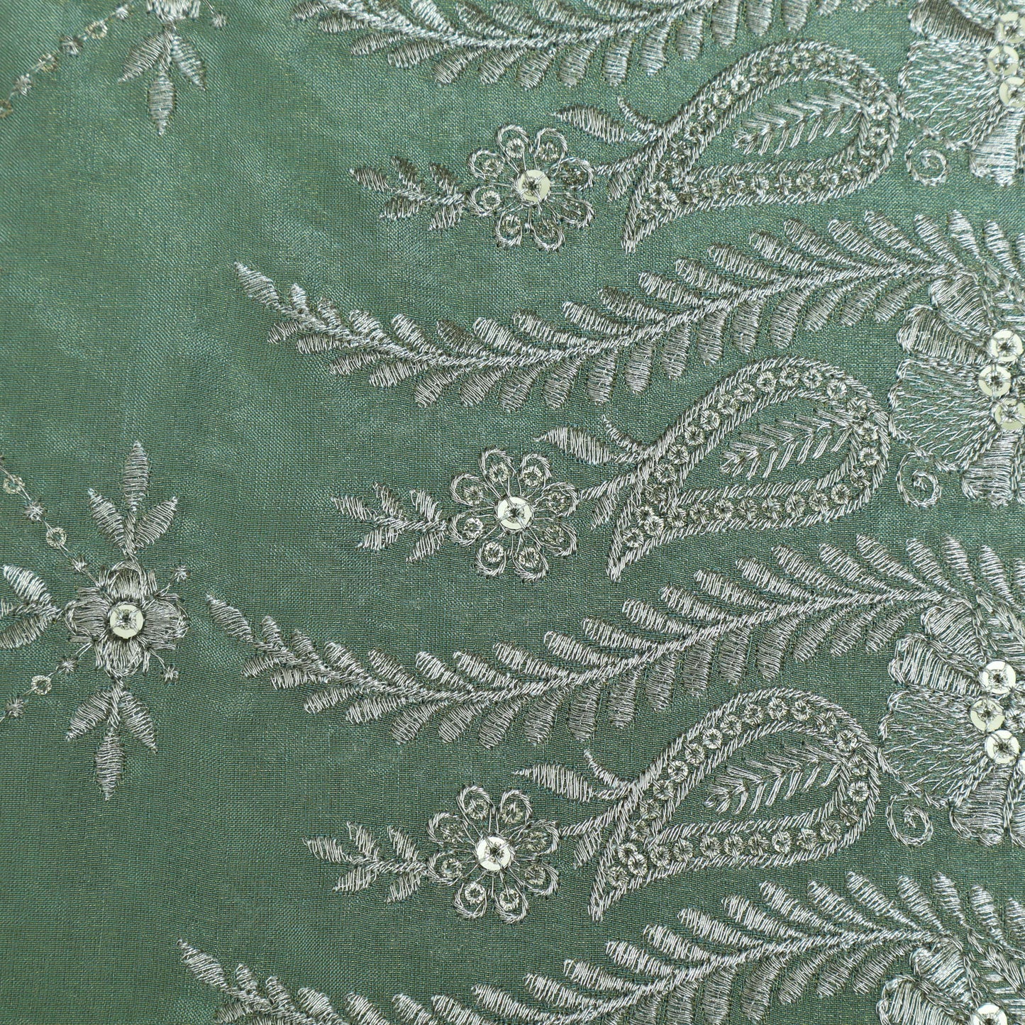 Sea Green Color Tissue border embroidery Fabric