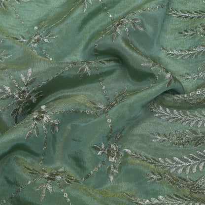 Sea Green Color Tissue border embroidery Fabric