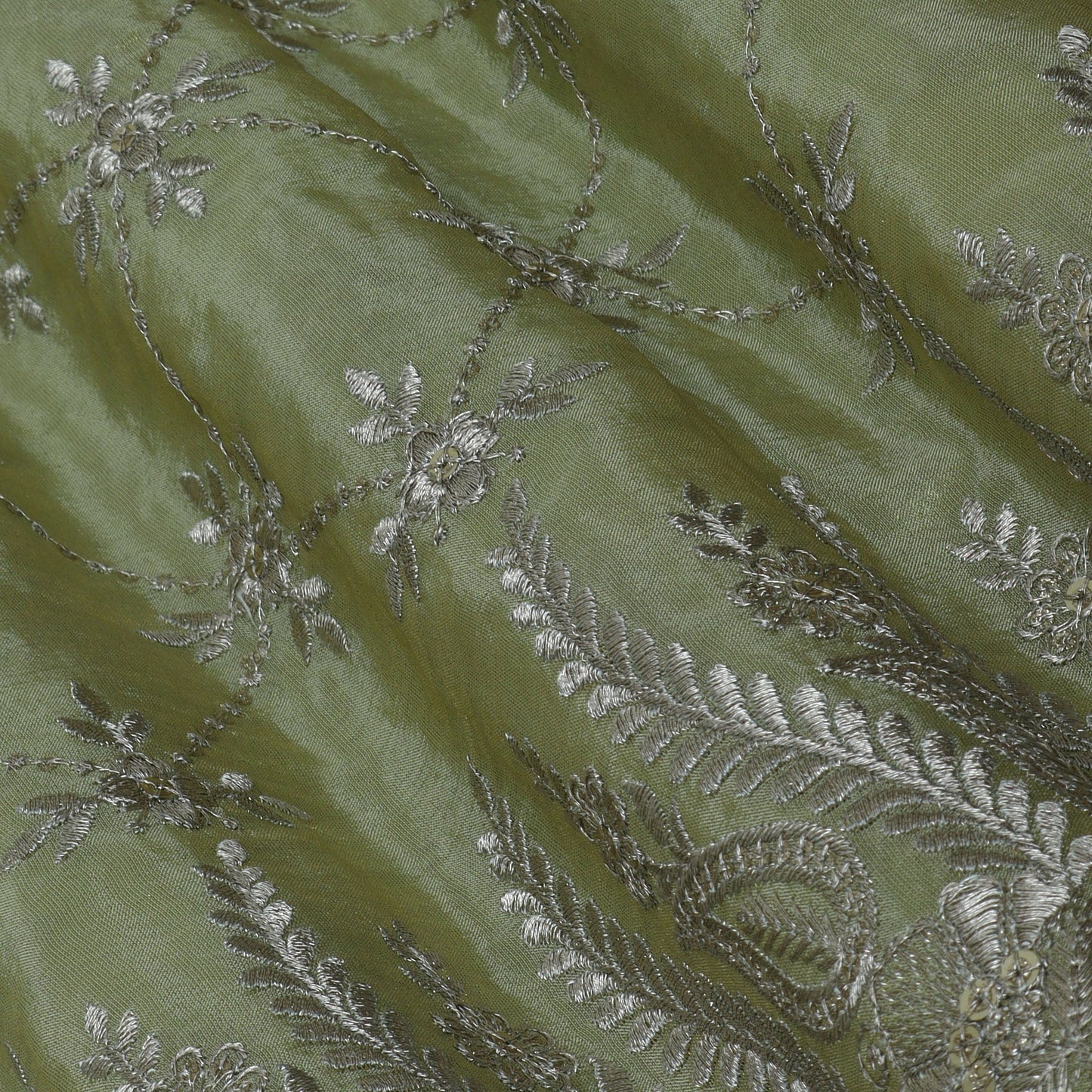 Pista Green Color Tissue border embroidery Fabric