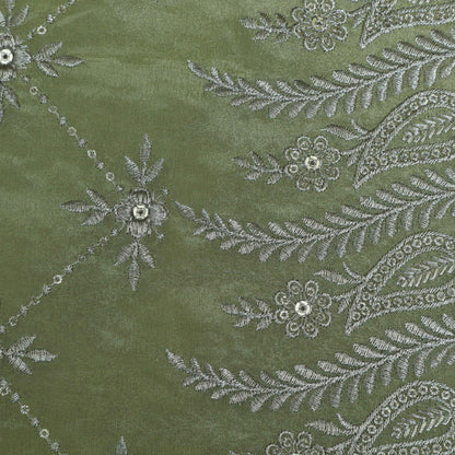 Pista Green Color Tissue border embroidery Fabric