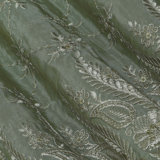 Sea Green Color Tissue border embroidery Fabric