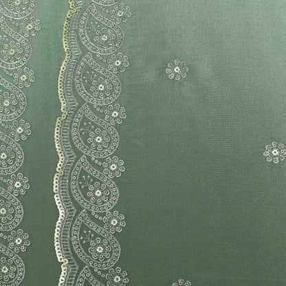 Sea Green Color Tissue border embroidery Fabric