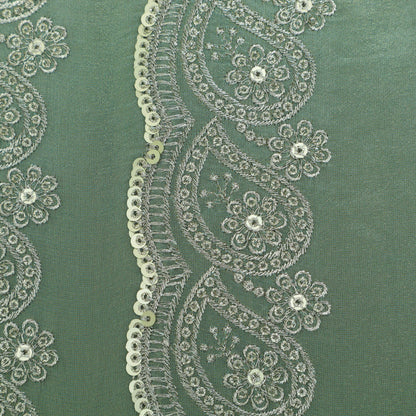 Sea Green Color Tissue border embroidery Fabric