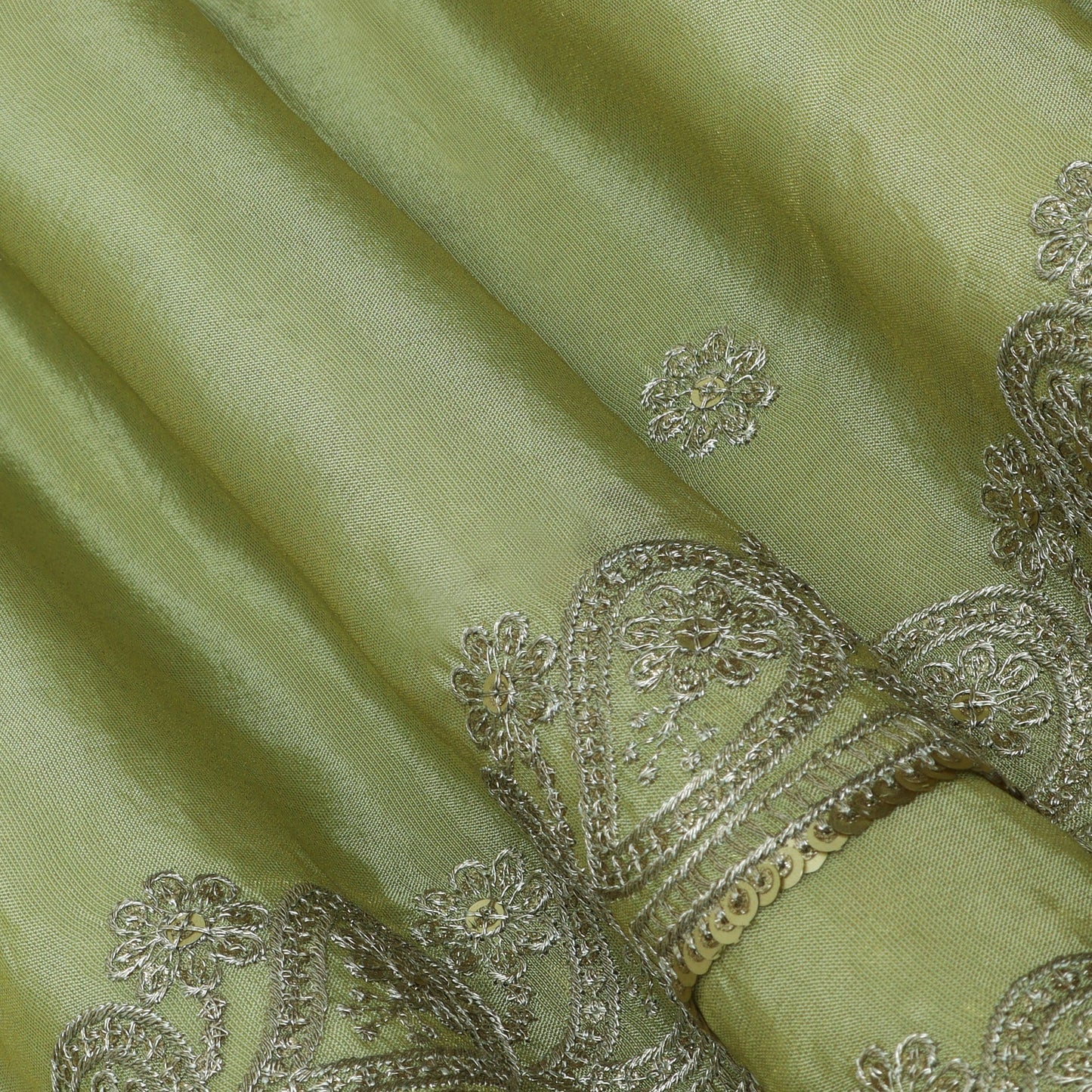 Pista Green Color Tissue border embroidery Fabric