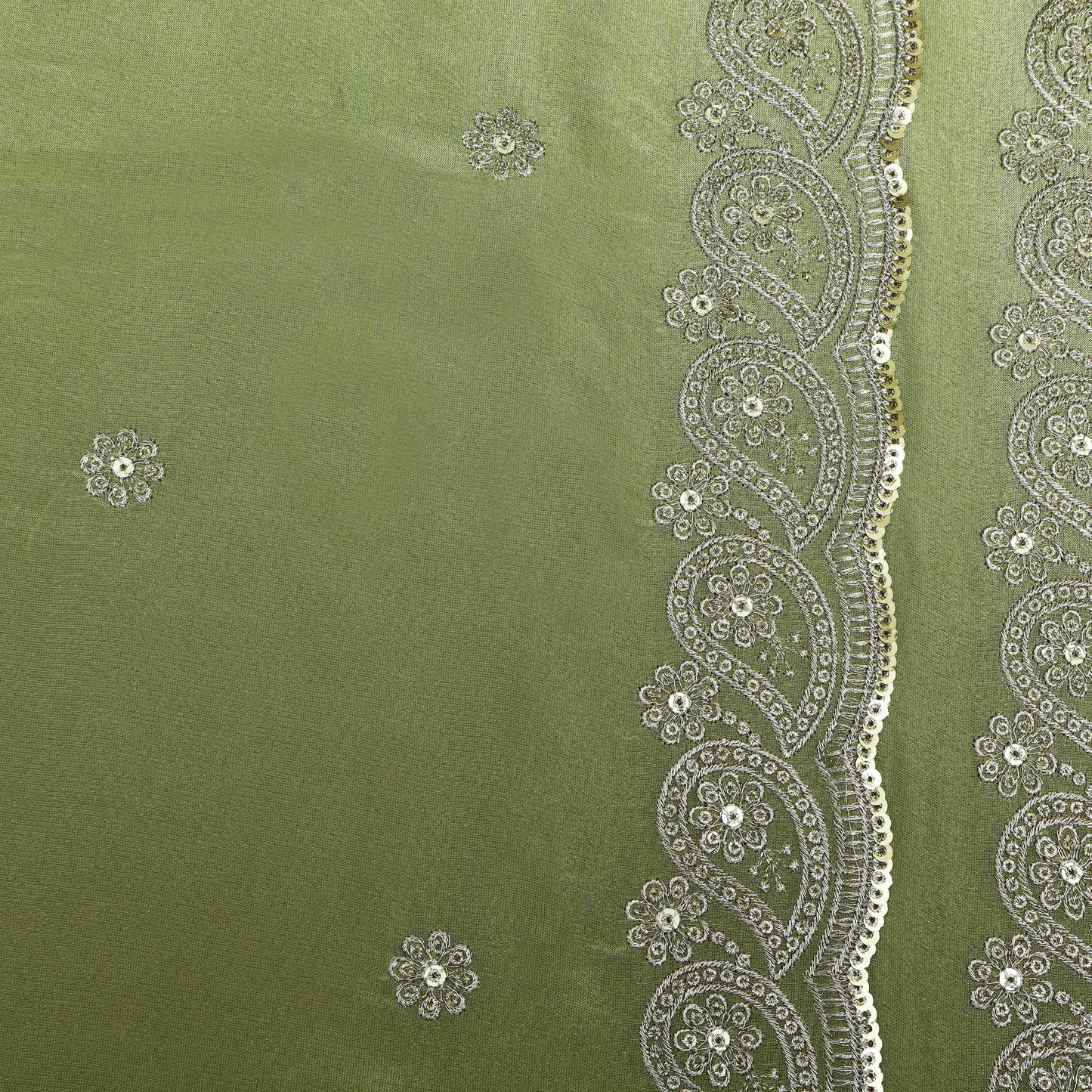 Pista Green Color Tissue border embroidery Fabric