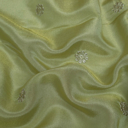 Pista Green Color Tissue border embroidery Fabric