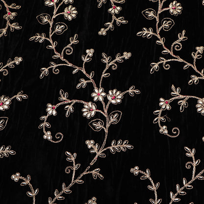 BLACK Color Velvet Embroidery Fabric