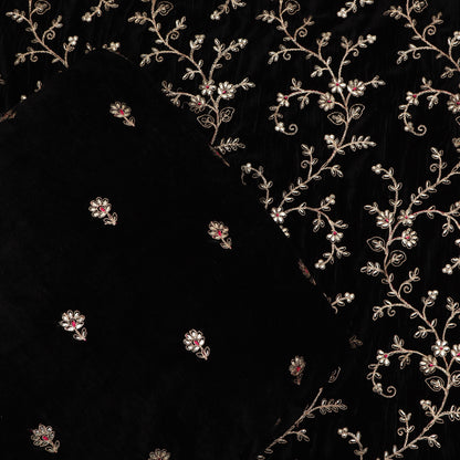 BLACK Color Velvet Embroidery Fabric