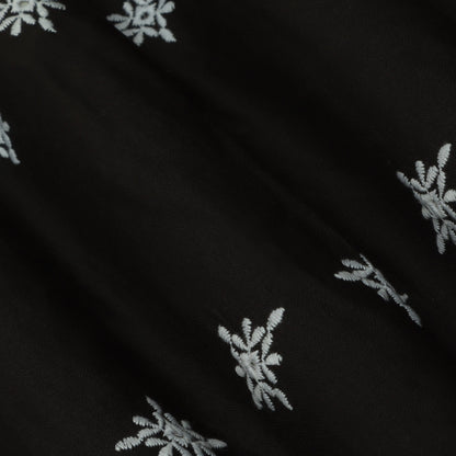 BLACK Color Cotton Chikan Embroidery Fabric